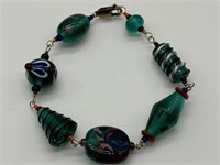 12K GF Swirled Art Glass Bead Bracelet