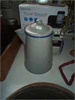 grey granite coffeepot w/ blue trim