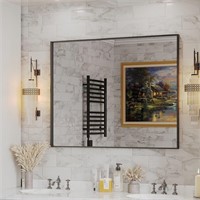 Black Framed Bathroom Mirror, 40x32 Inch