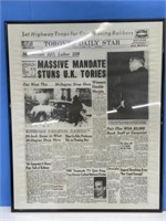 Framed Copy of the Front Page Toronto Daily Star