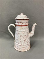 Agateware Red and White Mottled Coffee Pot