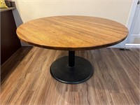 Round Oak Table, Cast Iron Base