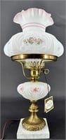 Fenton Hp Roses On White Satin Student Lamp By M