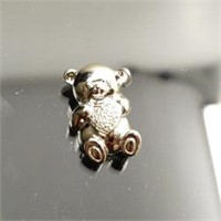 Sterling silver Teddy Bear with heart brooch pin