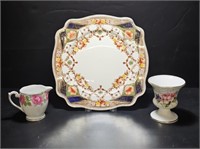 STAFFORD PLATE, QUEEN ANNE CREAMER & URN VASE