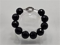 BLACK CUT CRYSTAL BRACELET WITH STERLING CLASP
