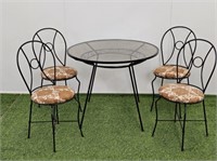 WROUGHT IRON GLASS TOP TABLE & CHAIRS - 1950-60'S
