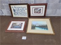 Wall art pieces with gold and wood frames