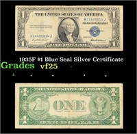 1935F $1 Blue Seal Silver Certificate Grades vf+