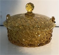 AMBER DAISY & BUTTON COVERED GLASS DISH