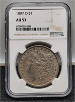 1897-O Slab  Morgan Silver Dollar NGC AU53