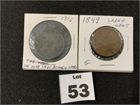 1816 Large Cent; 1849 Large Cent