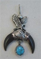 Navajo SS Turquoise Double Claw Pendant