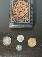 Lot of Masonic Items (Wallet and Tokens)
