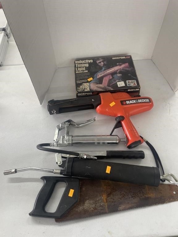 Inductive timing light , grease guns, hand saw