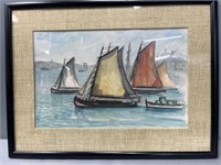 Sailboat Regata MCM  Harbor Scene Watercolor