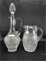 CRYSTAL DECANTER AND MATCHING WATER PITCHER