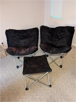 Pair of Cushioned Folding Chairs w/ Footstool