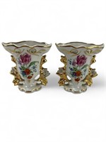 Floral gold accented porcelain Belgium vases