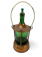 Copper brass green glass musical decanter