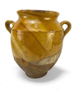 Antique French Confit pot yellow glaze terracotta