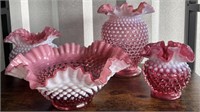 Fenton Cranberry Bowl and Vases