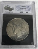 Slab 1922 Silver Dollar VF2 cleaned