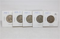 5 Silver late 1940's "S" mint Washington Qtrs
