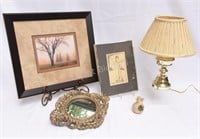 Brass Table Lamp, Asian Artwork, Mirror