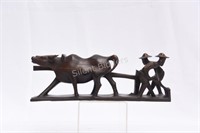 Indonesia  Ebony Carved Ox and Men Figurine