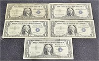 5- Silver Certificates One $1 Dollar - (1) 1957,