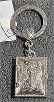 Silver Locket w/ Mirror and Engraving on Key Ring