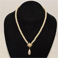 Pearl Necklace w/ Dangling Pearl Pendant &