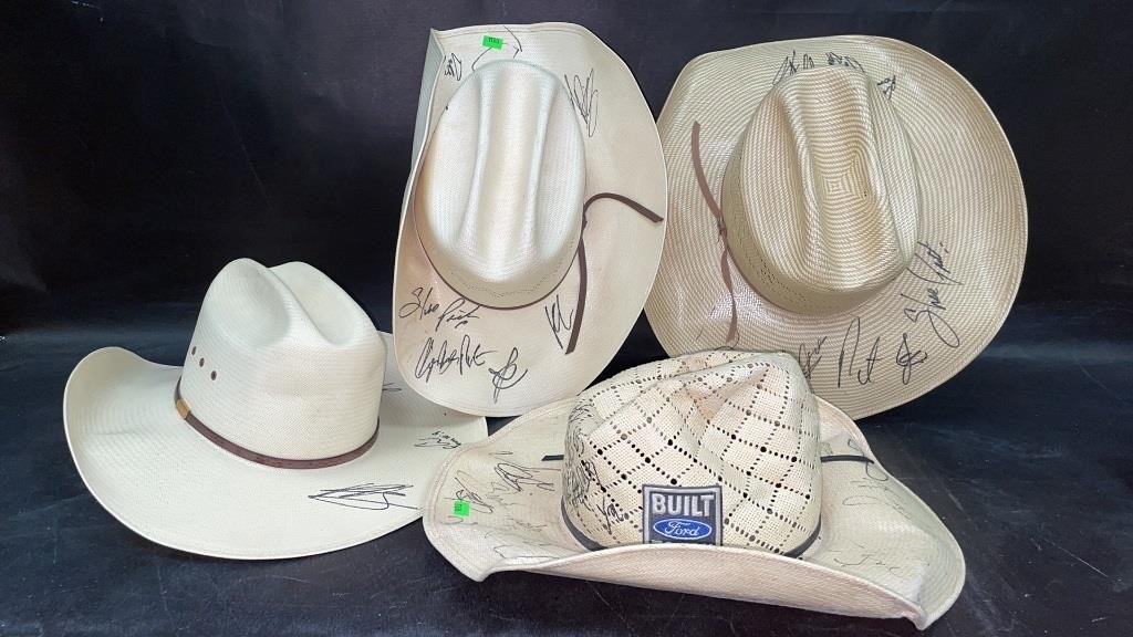 4 Hats Autographed by Rodeo Stars