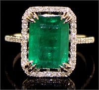14kt Gold 6.87 ct Natural Emerald & Diamond Ring