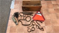 Assorted hand tools in wood box