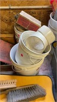 Bucket with plumbing connectors and a bucket with