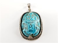 Scarab pendant set in old Egyptian silver