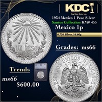 1934 Mexico 1 Peso Silver Santos Collection KM# 45