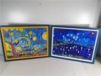 (2)Van Gogh's Starry Night Framed Painting Duo