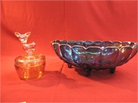 Indiana Blue Carnival Glass Bowl/ Marigold Deer