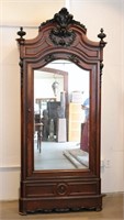 French Carved Antique Armoire w/ Mirror
