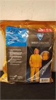 New 2XL 3 piece yellow poly PVC rain suit