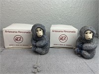 2pc New Artesania Rinconada Carved Monkey Figures