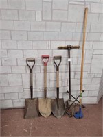 Garden tools, post hole digger, shovels, etc