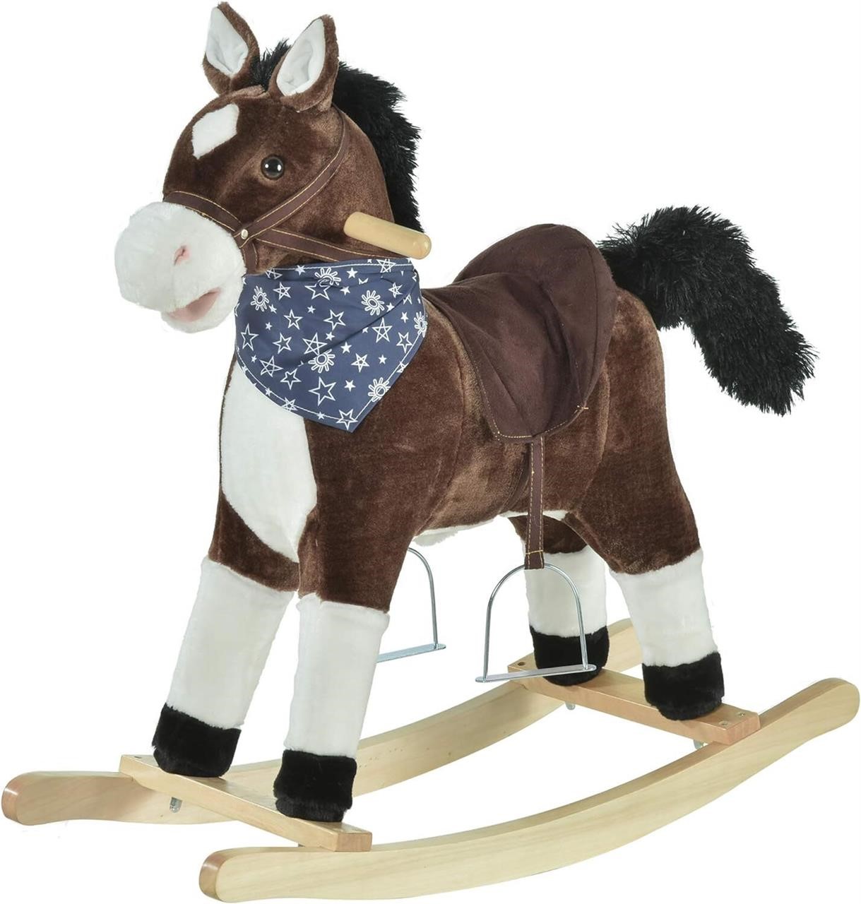 Qaba Kids Plush Ride-On Rocking Horse Toy, Brown