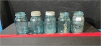 5 Blue Bar Mason Jars