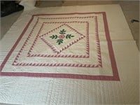 King Size quilt & 2 shams, cream with pink flower