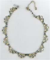 Mid Century Silver Rhinestone Necklace 14”