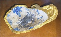 Hand-Painted Oyster Shell, Gold Dipped, Blue Crab